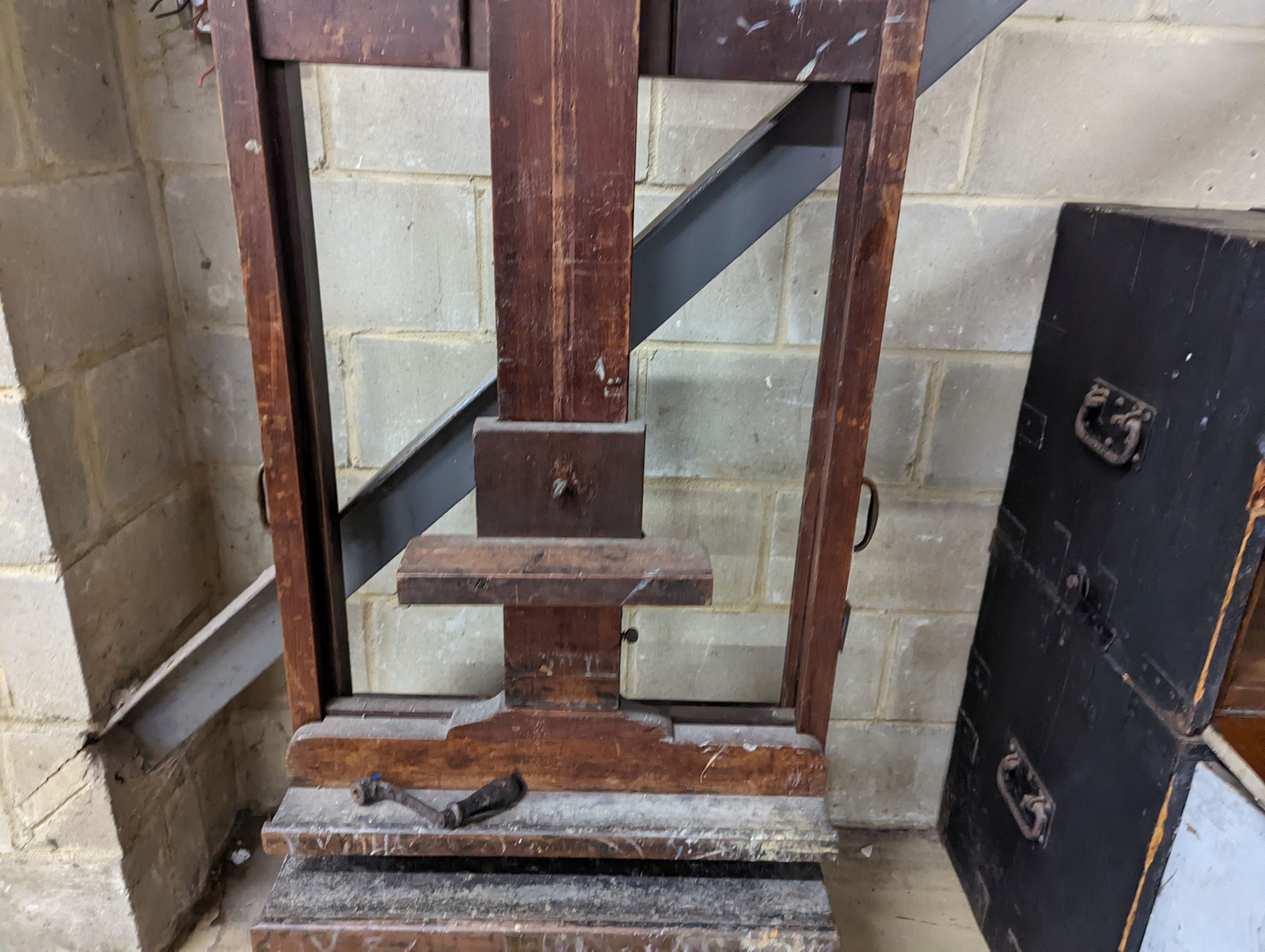 A large Newman’s of 24 Soho Square, London artists easel. Height (lowered) - 215cm, W-68cm.